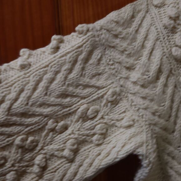 Irish Style Hand Knit Heavy Chunky Wool Fisherman Sweater Off White Large - Picture 7 of 14